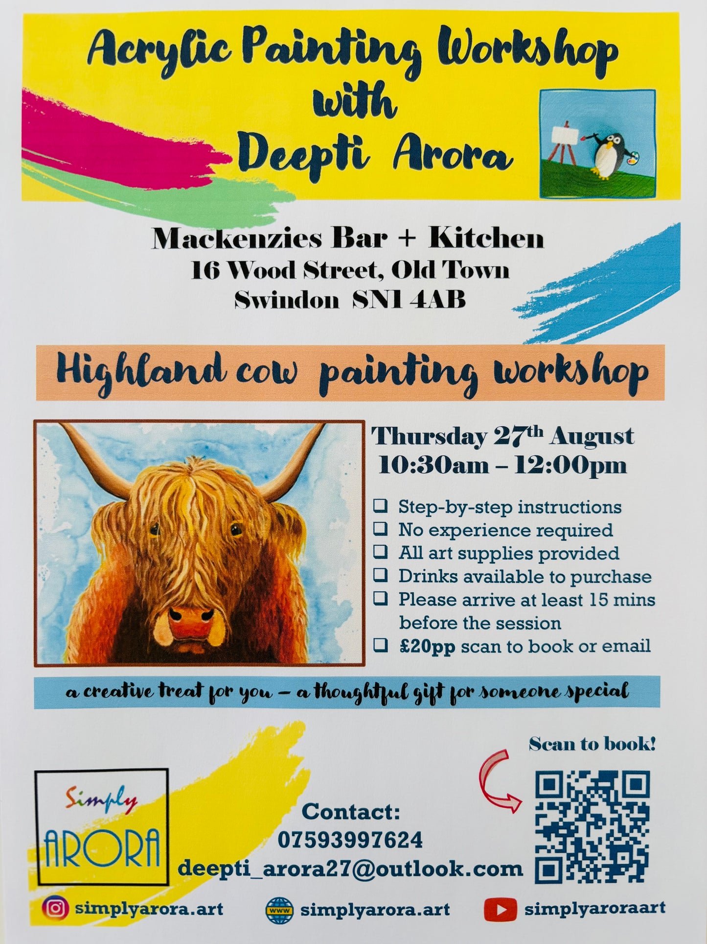 Mackenzies 27th August 10:30-12, Highland Cow painting workshop