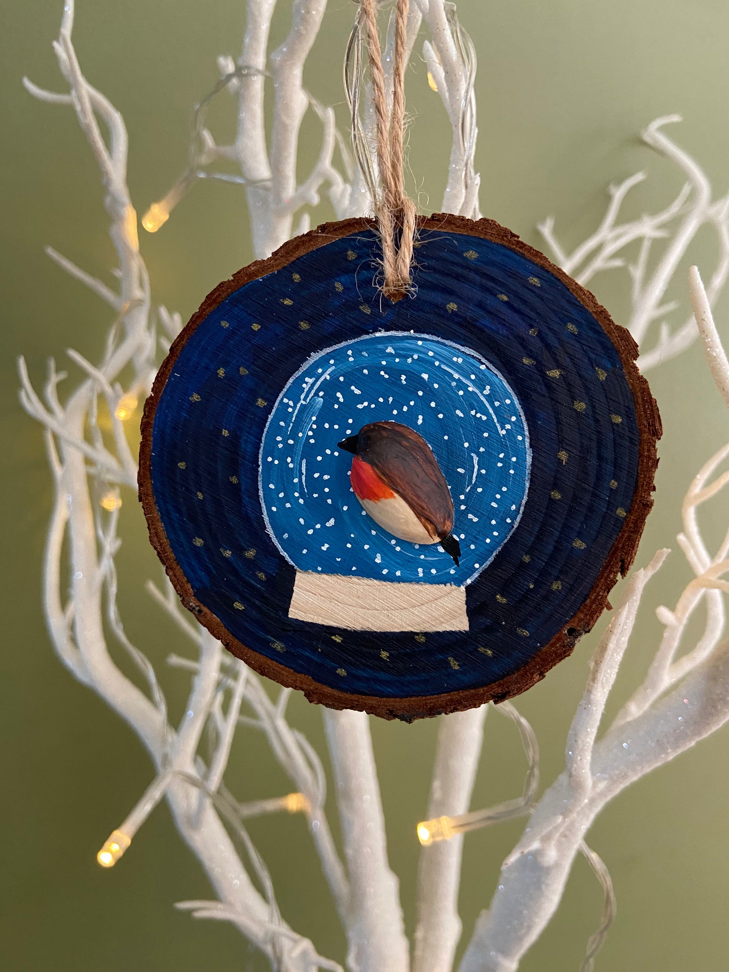 Snow globe pistachio shell hanging decoration