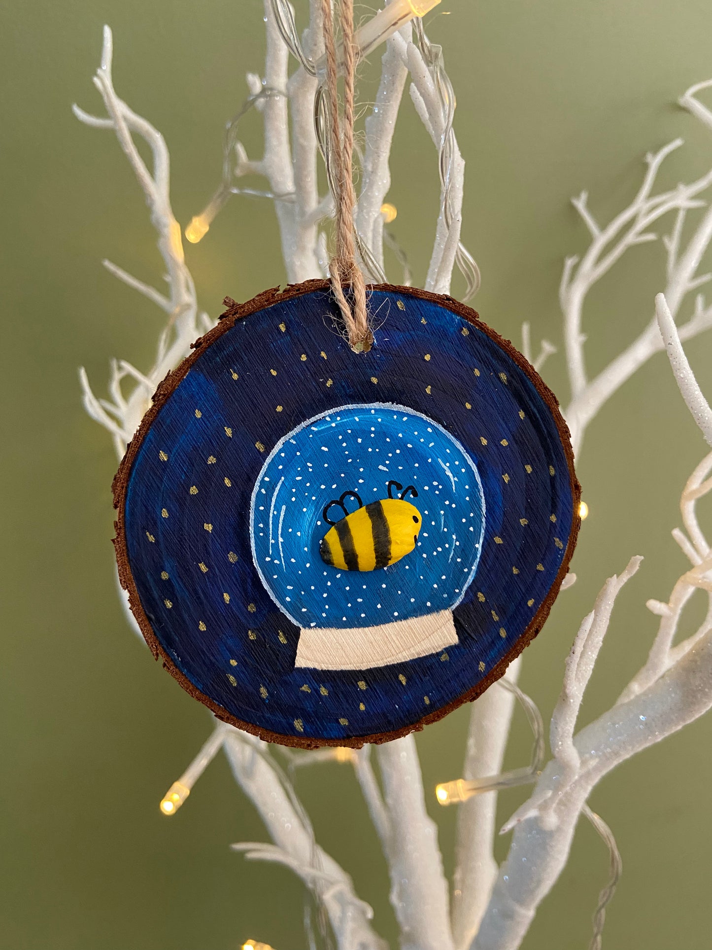 Snow globe pistachio shell hanging decoration