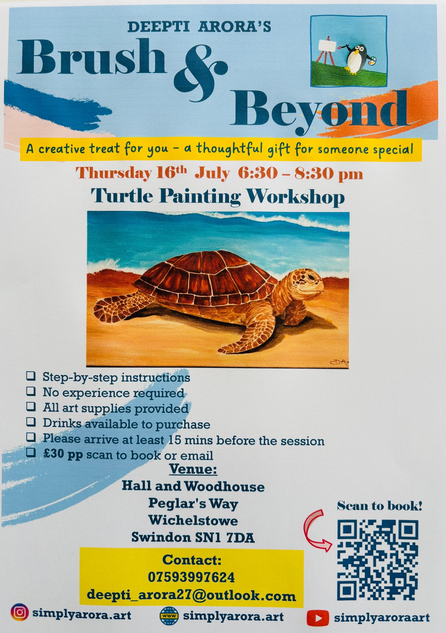 Brush & Beyond - Turtle- 16th July Thursday H&W pub 6:30-8:30pm