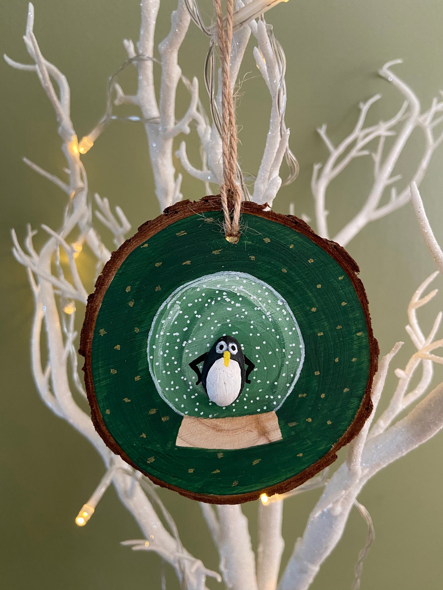 Snow globe pistachio shell hanging decoration
